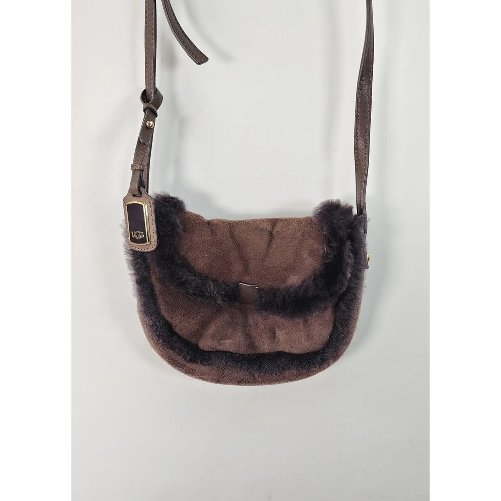 UGG Crossbody Small Brown Suede Shearling Saddlebag Messenger Bag